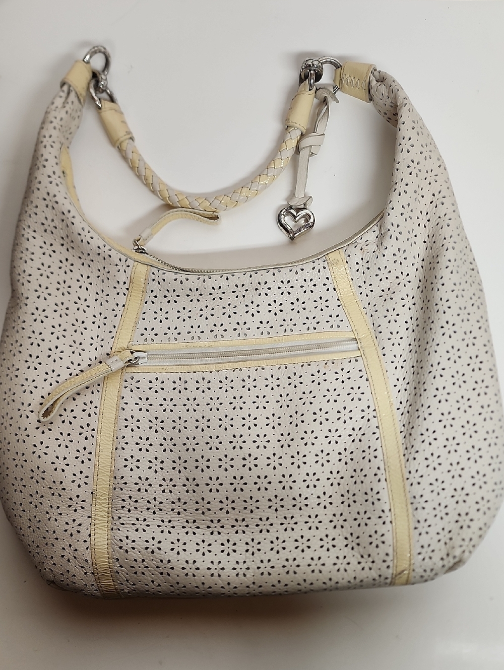 Brighton Vintage Perforated Cream & Yellow Beautiful Hobo Bag. Spring Summer Wow
